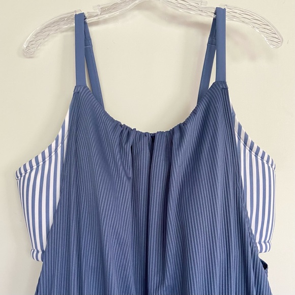 Swim by Cacique Dusty Blue / White Stripe Blousen Swim Dress NWT - Picture 3 of 10